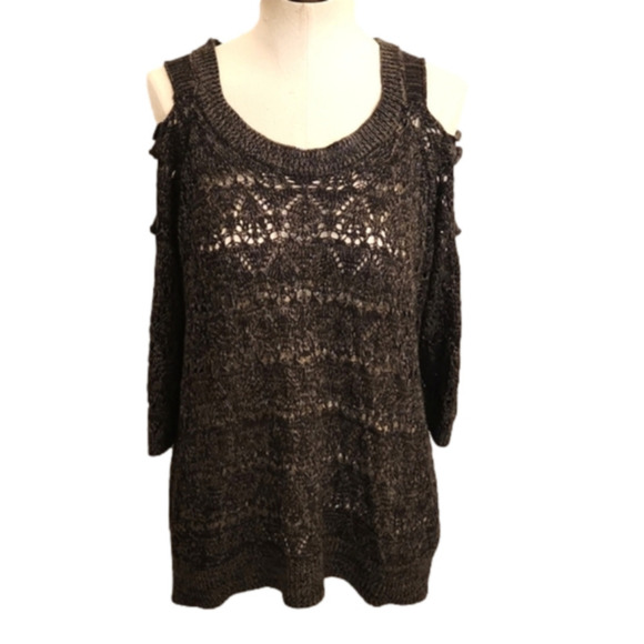 WOMENS Torrid gray & brown cut out shoulder/sleeve sweater top size 00 - Picture 1 of 16